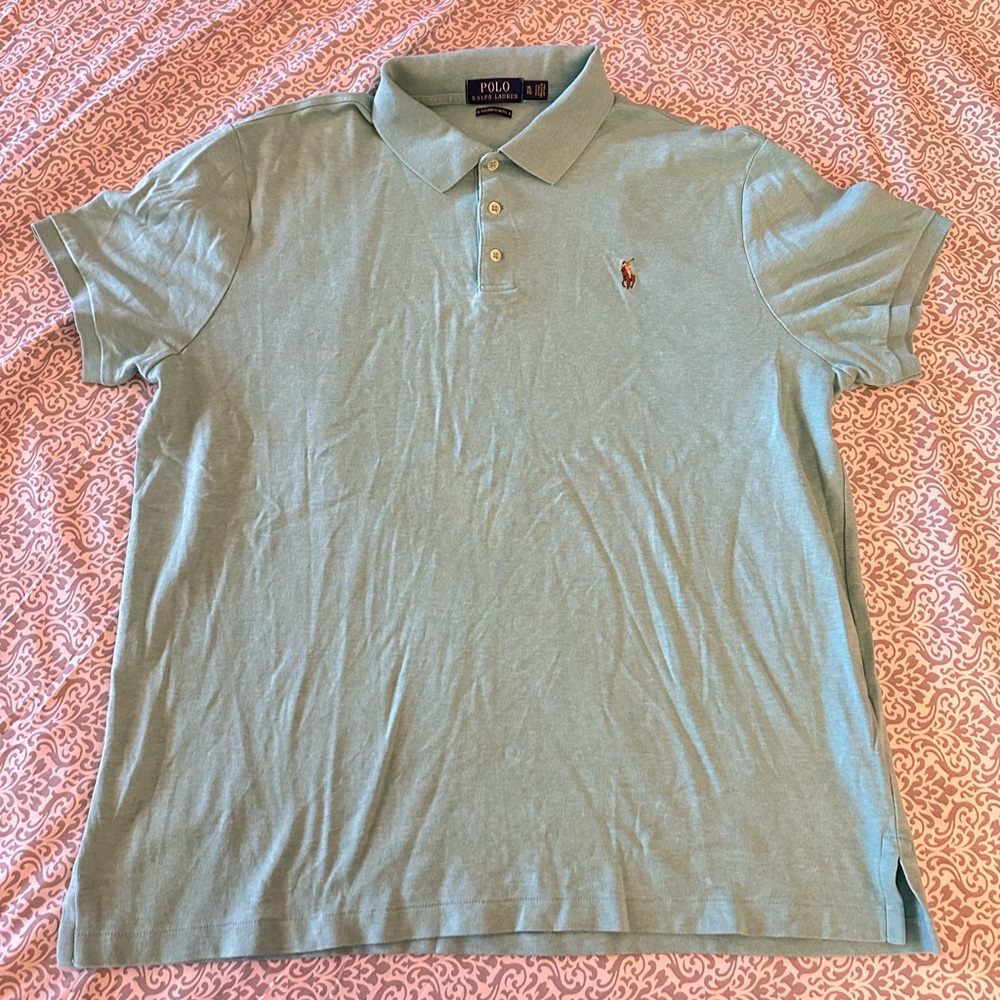 Polo Ralph Lauren XL Adult Polo Shirt Slim Fit Light Blue Preppy Mens
